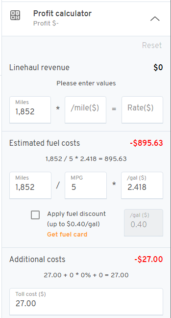 estimated fuel costs