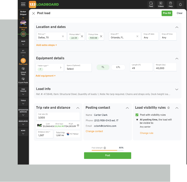 123Loadboard load search interface.